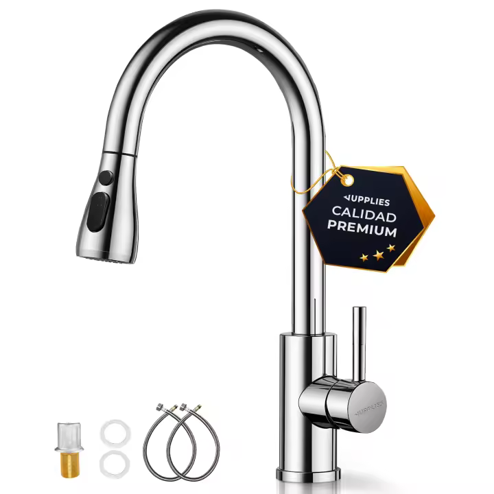 JUPPLIES Grifo Cocina Extraíble – Acero Inoxidable, Giratorio 360°, 3 Modos de Agua - 1