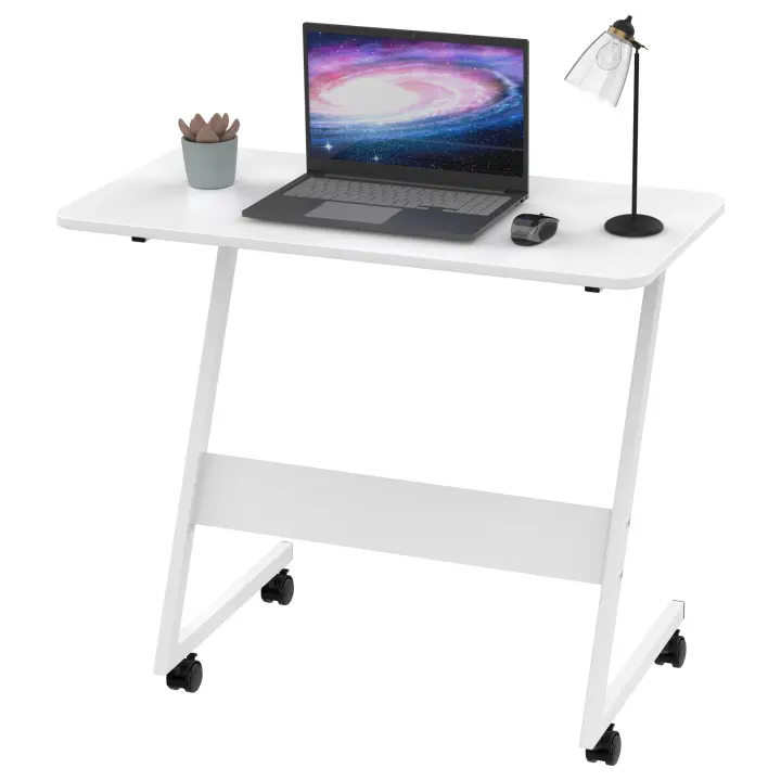 Escritorio de Madera Rcynview en Forma Z con Ruedas Giratorias Ideal para Espacios Pequeños como Dormitorio Oficina y Cama 60/80 x 40 x 75 cm - 1