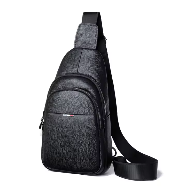 Bolsa De Pecho Para Hombre 100% Cuero Genuino Bolsa De Hombro Mensajero Casual Bandolera Estilo Fashion Bolsa De Mano Pura - 1
