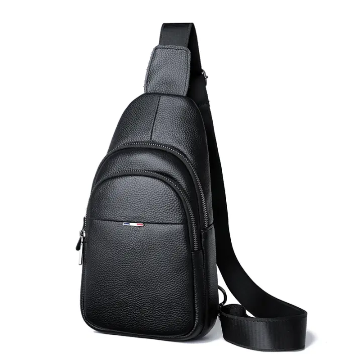 Bolsa De Pecho Para Hombre 100% Cuero Genuino Bolsa De Hombro Mensajero Casual Bandolera Estilo Fashion Bolsa De Mano Pura - 1