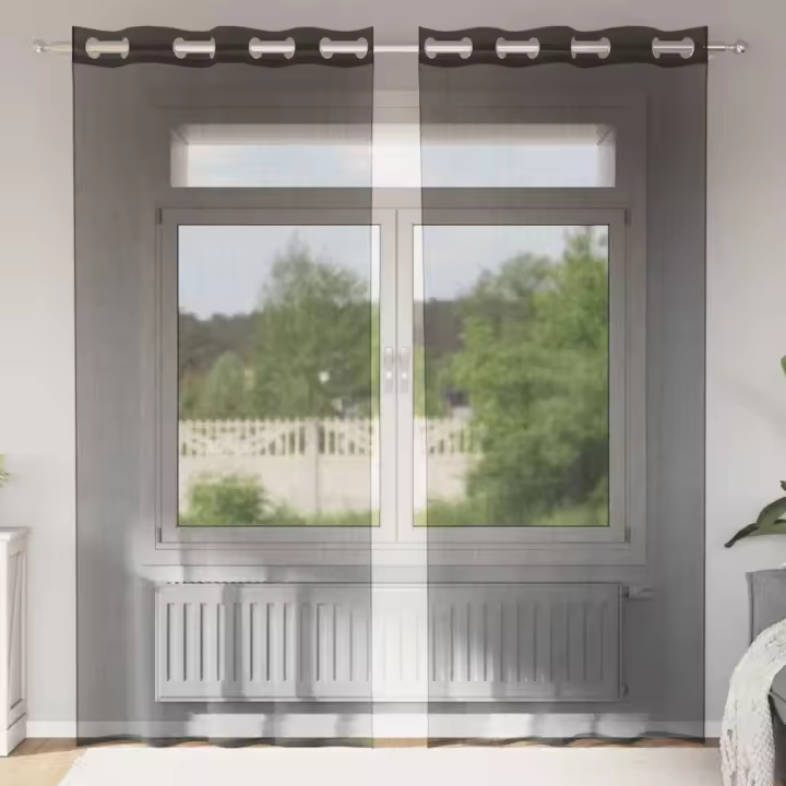 vidaXL Cortinas de gasa con ojales 2 uds negro140x225 cm en color Negro/Blanco/Tuquesa y más | protección solar decorativa para ventanas hogar oficina dormitorio fácil de instalar - 1