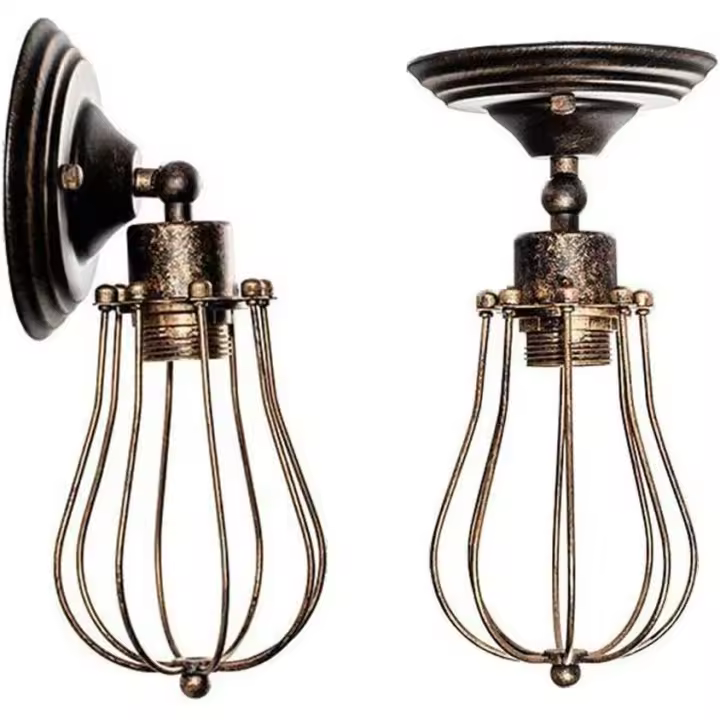 Lámpara de pared industrial vintage de 2 piezas, apliques de jaula de metal ajustables, rústico - 1