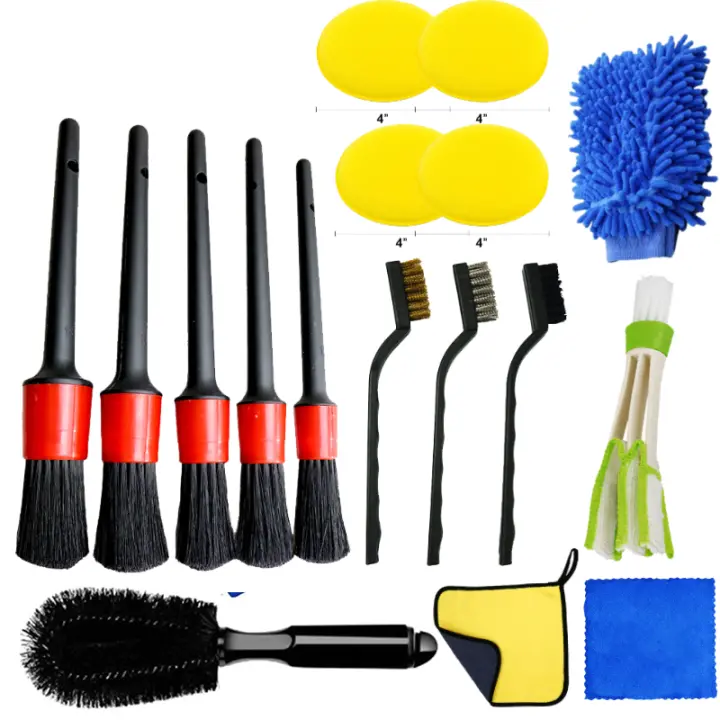 Set De 17 Brochas Para Detalle De Coche PKWKS Limpieza Y Aire De Parabrisas Herramientas Para Limpiar Rines Y Polvo De Ventanas - 1