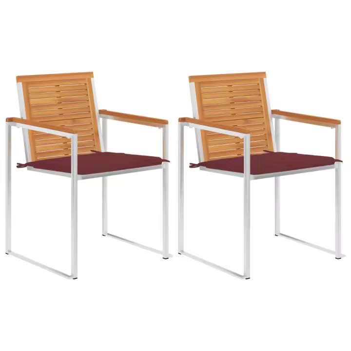 vidaXL Sillas de jardín con cojines 2 uds madera maciza acacia y acero - 1
