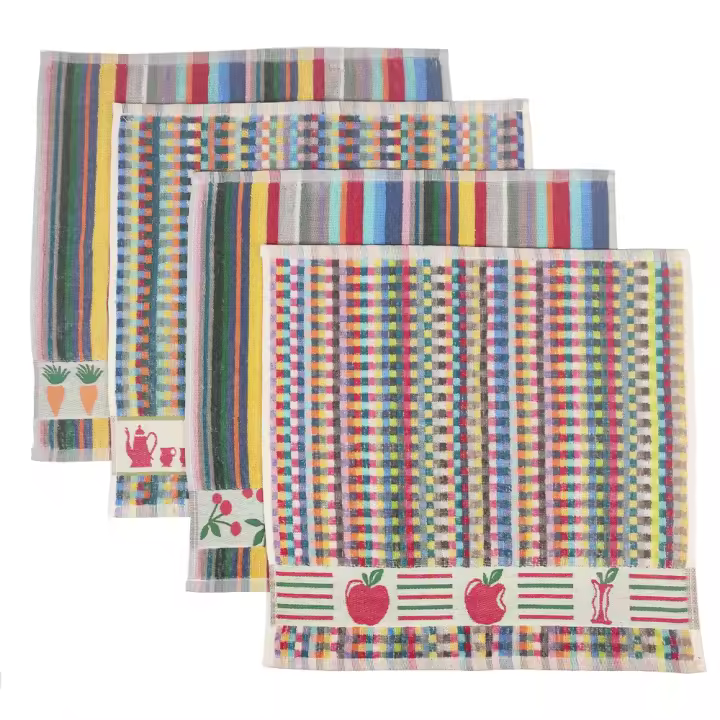 CASTMA GARANTIA DE ALTA CALIDAD - Set de 4 Paños de Cocina Rizo con Cenefa Jaquard en Algodón 100% - 50x50 Cm - 4 Unidades - 1
