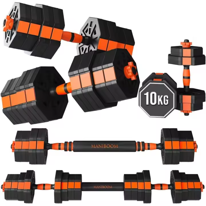 ManiBoom Pesas y Mancuernas Ajustables ANTIDESLIZANTES - Mancuernas 10kg 15kg 20kg 30kg 40kg 50kg Hexagonales con Barra Regulables y Cierre de SEGURIDAD - Kit de Ejercicio y Musculacion Gimnasio en Casa - Set Gym Deporte - 1