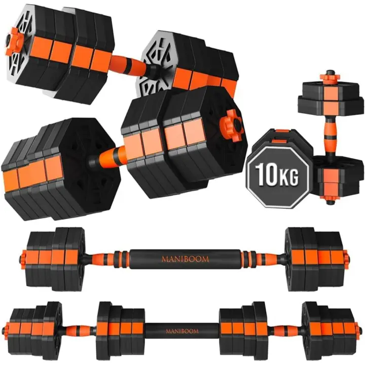 ManiBoom Pesas y Mancuernas Ajustables ANTIDESLIZANTES - Mancuernas 10kg 15kg 20kg 30kg 40kg 50kg Hexagonales con Barra Regulables y Cierre de SEGURIDAD - Kit de Ejercicio y Musculacion Gimnasio en Casa - Set Gym Deporte - 1