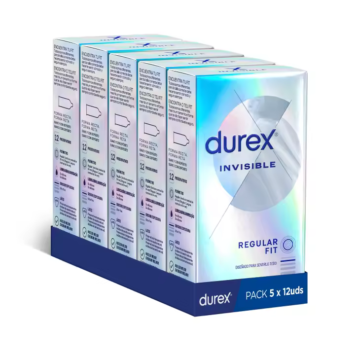 Durex - Condones Invisible, Pack de 60 Preservativos para Sexo Seguro. Perímetro Regular, Grosor Ultra Fino. 5 Cajitas - 1