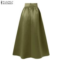 ZANZEA Falda Larga De Seda A-Line Elegante De Verano Para Mujer Cintura Alta Sólida Casual Fiesta OL Trabajo Sin Estirar Polyester - details 9