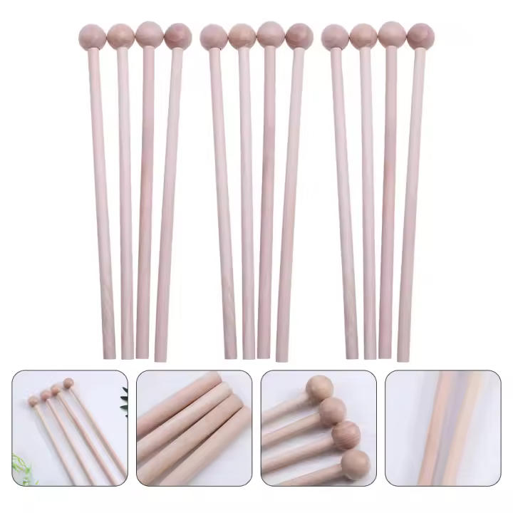 12 Pcs Palos De Batería De Madera Para Niños Cabeza Redonda Xylofón Mallets De Percusión Herramientas Musicales - 1