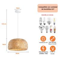 Lámpara Colgante De Bambú Natural Tejido a Mano E27 Candelabros De Paja Rattan Iluminación De Pendiente Para Sala De Estar Dormitorio Hotel - details 8