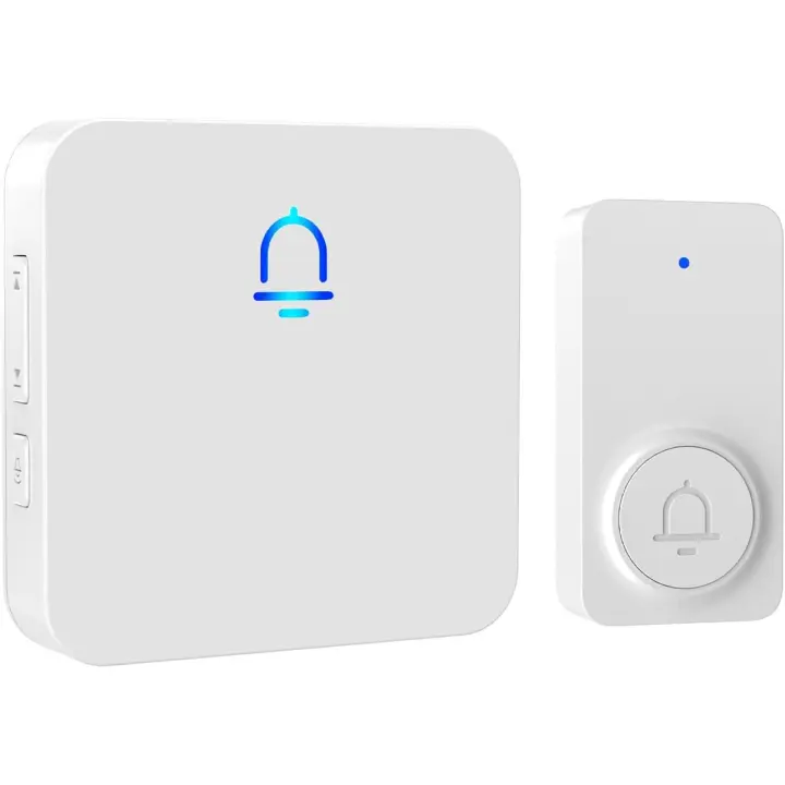 Timbre inalámbrico, timbre eléctrico inalámbrico con funcionamiento a batería, enchufable, resistente al agua IP55, con 32 timbres y cinco niveles de volumen - 1
