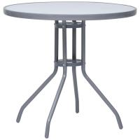 vidaXL Mesa de jardín acero y vidrio 80 cm en color Negro/Gris claro | estructura resistente ideal para salón dormitorio o estudio - details 1