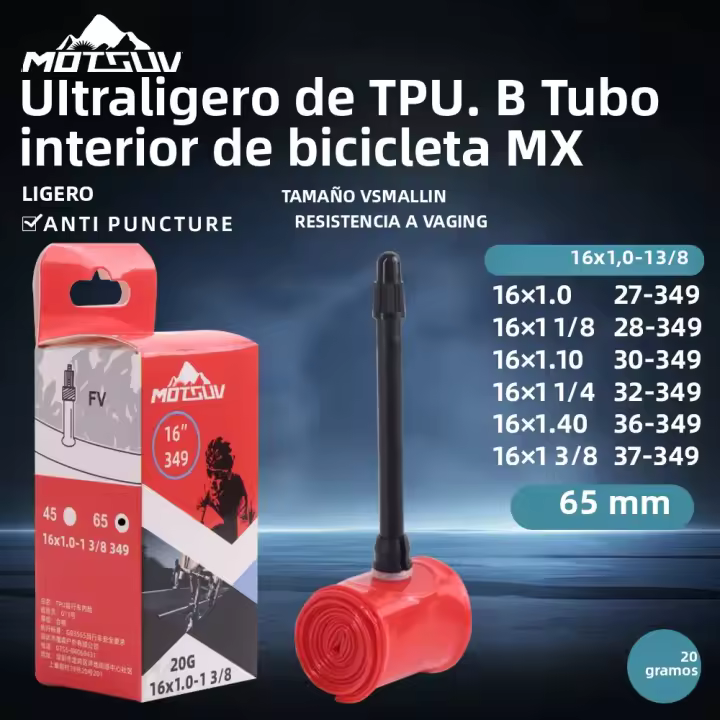 Goma Interna De Bicicleta MOTSUV Ultraligera Plegable TPU Para BMX Ciclismo Tamaño 45/65mm 16"/349" 1.0 1-1/8 1.1 1/4 1.4 1-3/8 - 1