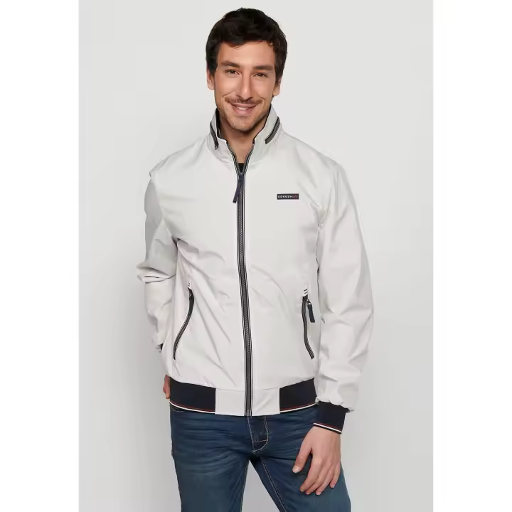 Chaqueta de cazador Koroshi de manga larga y cuello alto, cremallera frontal, acabado en el lomo, con bolsillos, interior gris para hombre - 1