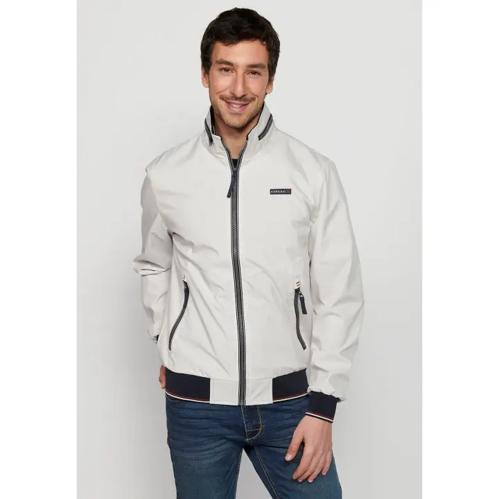 Chaqueta de cazador Koroshi de manga larga y cuello alto, cremallera frontal, acabado en el lomo, con bolsillos, interior gris para hombre - 1