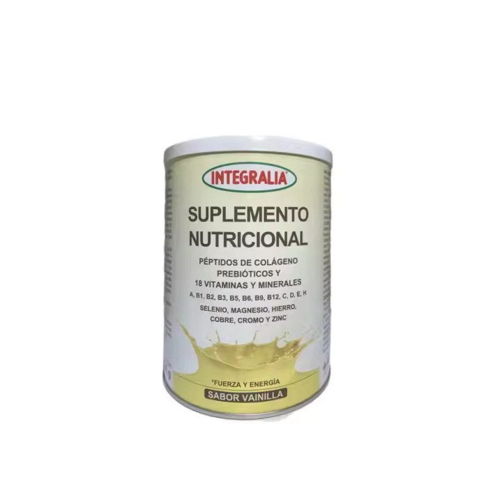 Suplemento nutricional vainilla (300 mg) Integralia. Suplemento nutricional adultos y senior. Es un complemento alimenticio con minerales, vitaminas, péptidos de colágeno, y prebióticos. Ayuda a aumentar la masa muscular estados de madurez . - 1