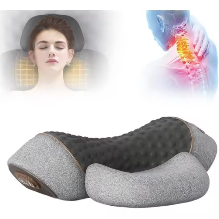 Almohada masajeadora cervical mejorada, 3 en 1 con calor (2025), ergonómica, de espuma viscoelástica, con calefacción para aliviar el dolor y dormir profundamente (gris) - 1