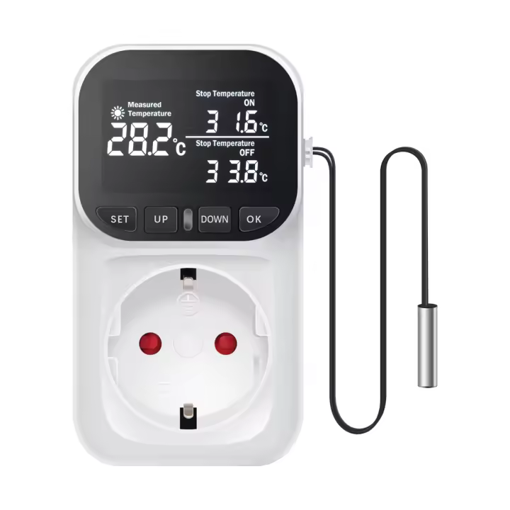 Controlador De Temperatura Digital Con Timer Y Sensor Probing Enchufe De Salida EU Plug Termómetro Para Calentamiento Y Refrigero 16A Con Luz Trasera - 1