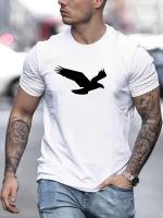 Camiseta Casual De Verano Para Hombre Con Patrón De Águila Algodón 100% Cuello Redondo Manga Corta Transpirable T-Shirt Top - details 5