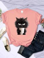 Camiseta Kawaii Para Mujer Con Estampado De Gato Negro Y Taza De Papel Cuello Redondo Transpirable Suave Verano Ropa De Calle - details 2