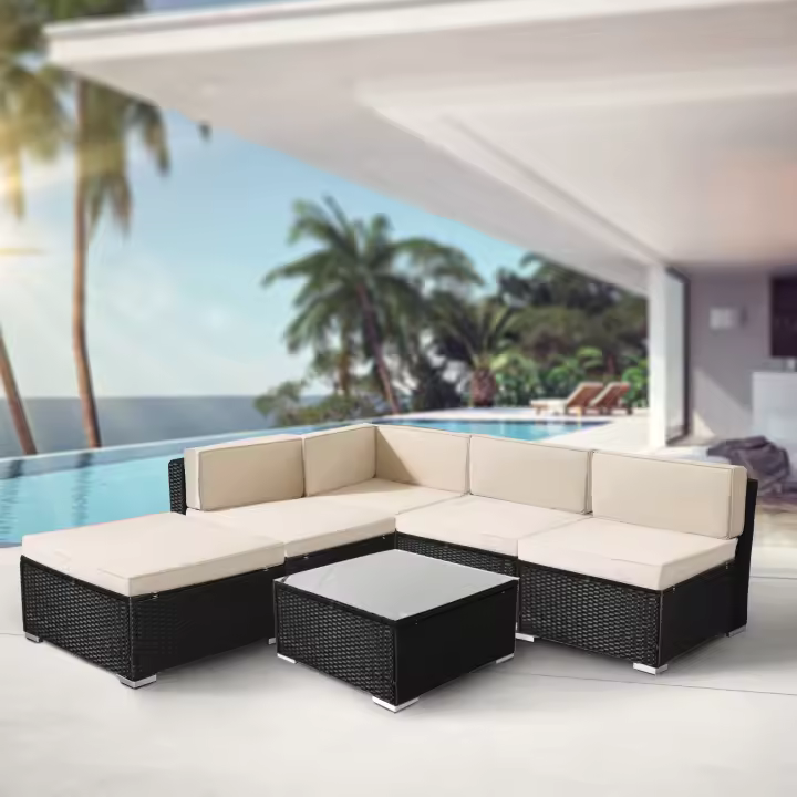 AREBOS® Polyrattan Muebles de jardín Conjunto de jardín Grupo de asientos Negro - 1