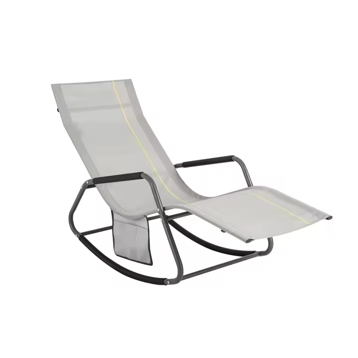 SoBuy OGS47-HG Tumbona, Mecedora con Bolsillo Lateral, Estructura de Hierro, Malla Transpirable Teslin, cómodo, soporta hasta 120 kg ES - 1