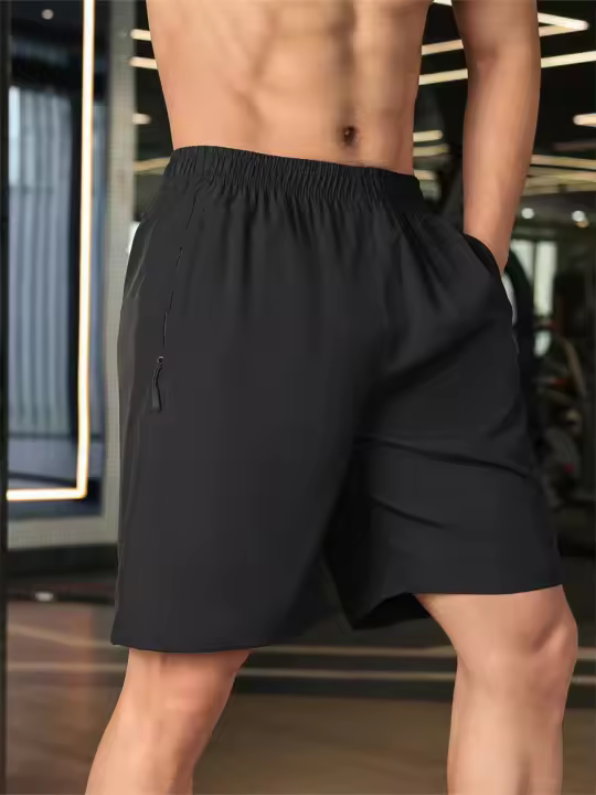 Shorts De Verano Para Hombre Color Sólido Moda Secado Rápido Pantalones Cortos Deporte Fitness Estilo Casual Cintura Media - 1