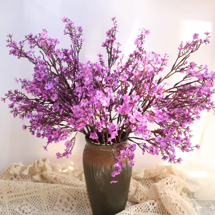  Flores Artificiales Blancas De Cerezo Y Gypsophila Para Decoración De Hogar Y Boda Arreglo Floral De Tela Seda Para Vaso O Ramo Falso De Navidad - 1