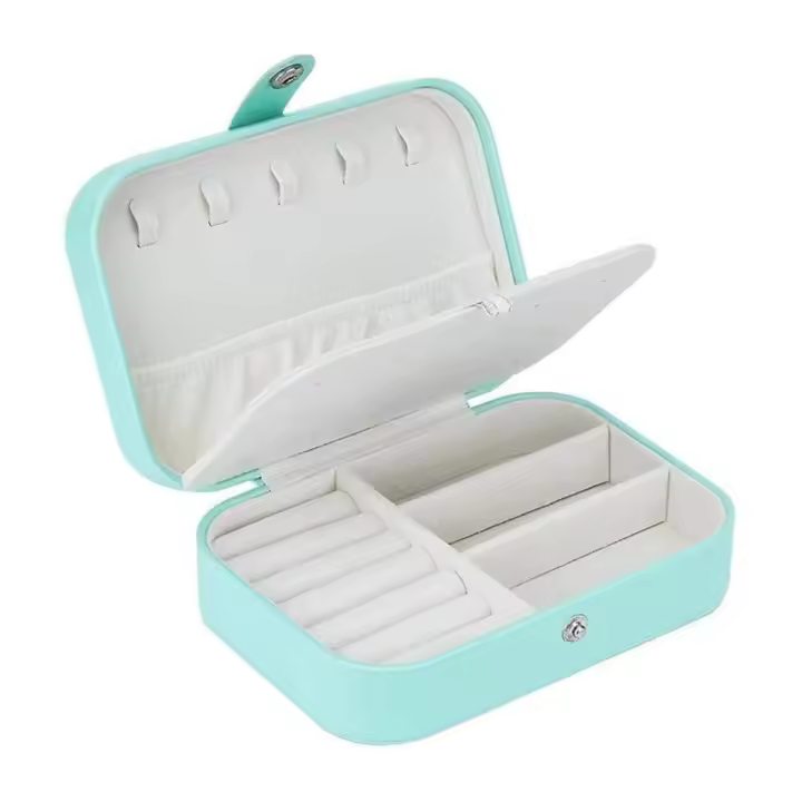 Joyero Pequeño Organizador de Joyas de viaje, Doble Capa, Cuero sintético Premium - 1