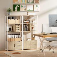 Bookcase Bookcase with 4 Shelves, 2 Drawers and Door, 58 x 24 x 122 cm, Industrial Shelf for Living Room, Bedroom, Study, Office, Natural Wood - details 6