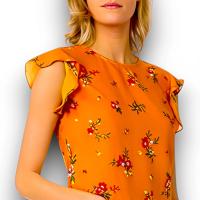 Top Tiffosi Jasmine Mujer | Mostaza Estampado Floral Volantes Bajo Mangas | Poliéster Fluido - details 3