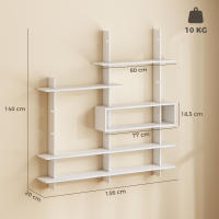 HOMCOM Estantería de Pared, Librería Geométrica con 4 Estantes y Compartimento Central Rectangular, Estantes Decorativos para Salón o Dormitorio, Blanco - details 2