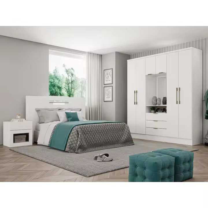 Vente-unique - Armario 6 puertas y 3 cajones - Con espejo - 180 cm de ancho - Color: blanco - ELORIO - 1