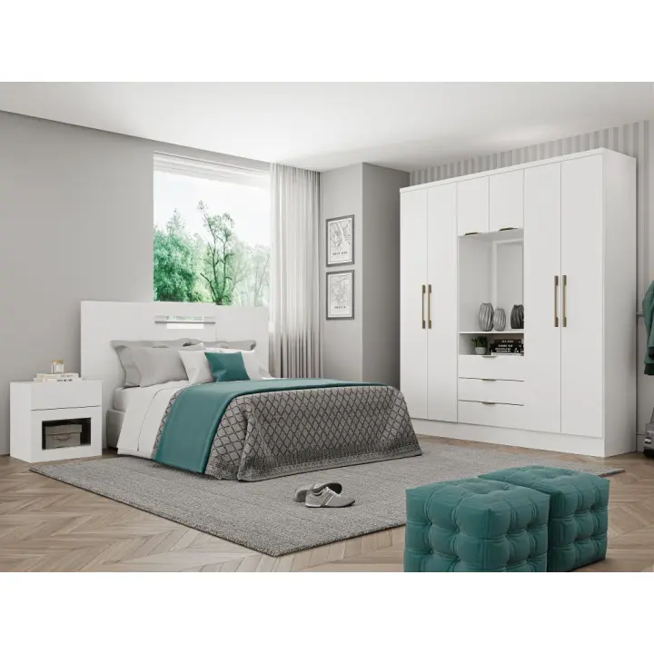Vente-unique - Armario 6 puertas y 3 cajones - Con espejo - 180 cm de ancho - Color: blanco - ELORIO - 1