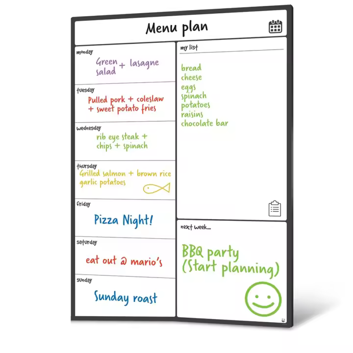 Pizarra blanca magnética para nevera, planificador de comidas y lista de compras, tablero de notas y planificador familiar - 1