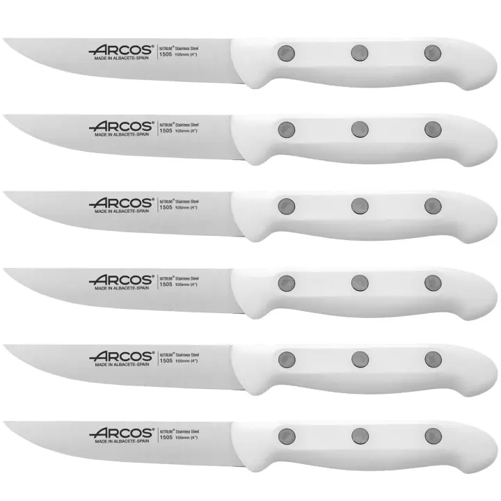 ARCOS Artika - Cuchillo de Verduras (105 mm) - Hoja de Acero Inoxidable Nitrum® - Mango Blanco de Polipropileno (PP) - 150524 - PACK de 6 - 1