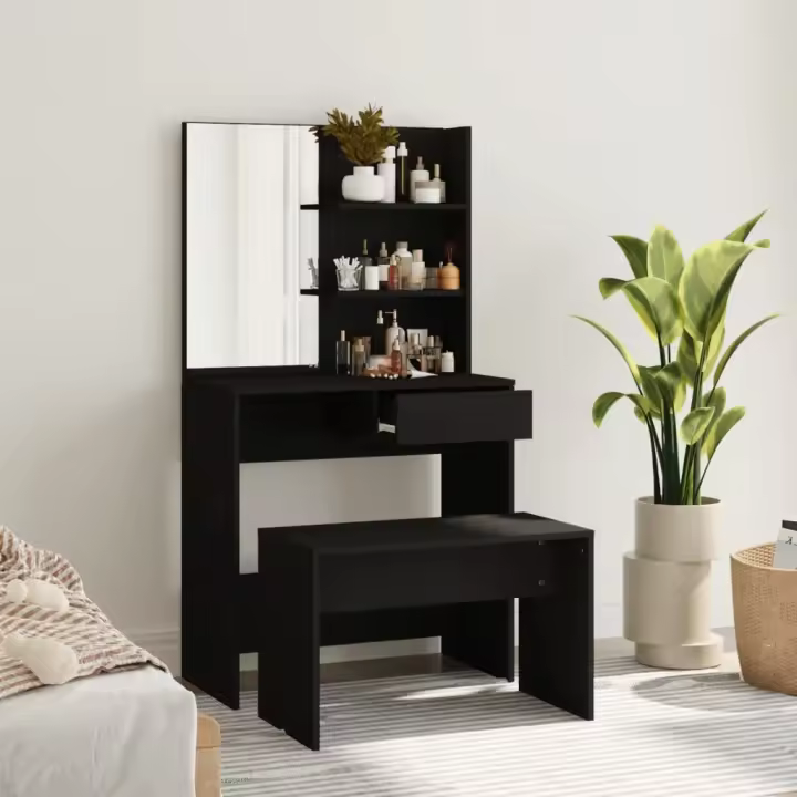 vidaXL Juego de tocador negro 74,5x40x141 cm - 1