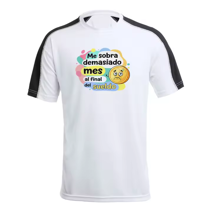 MERCHANDMANIA CAMISETA técnica franja mangas NEGRA frase graciosa final de mes dinero pobre chiste tshirt - 1