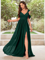 Vestido De Noche Elegante Para Mujer Unithorse Con Hombros Finos Manga Corta Cintura Ajustada Y Abertura En El Lado Chiffón Formal Para Damas De Honor - details 18