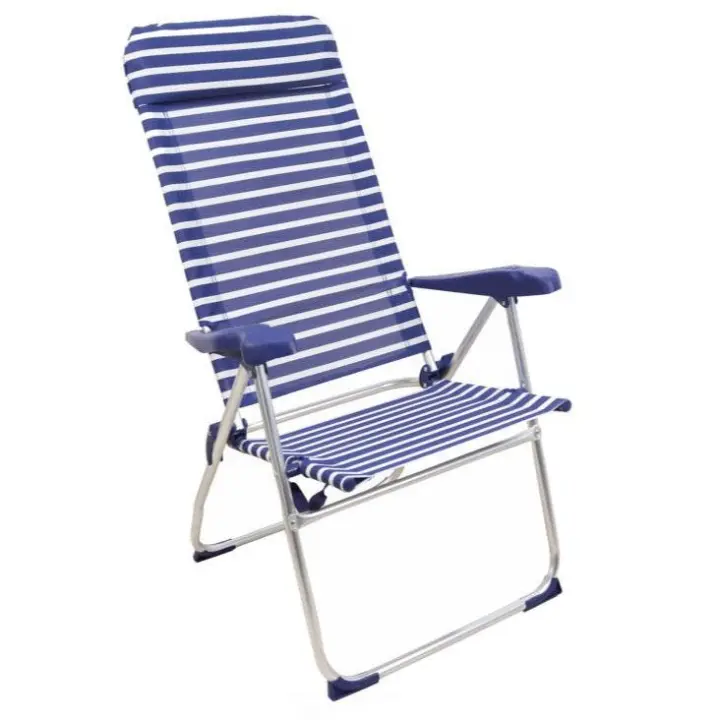 Silla de Playa Plegable y Reclinable de 7 Posiciones de Aluminio y Tela Oxford Raya Azul - 1