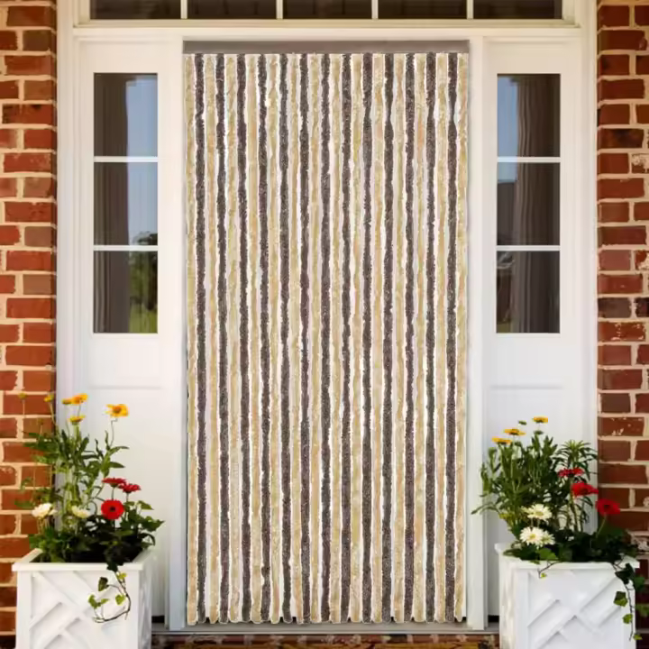 vidaXL Cortina antimoscas chenilla marrón oscuro y beige 118x220 cm - 1
