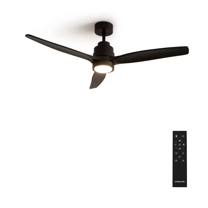 CREATE - Ventilador de techo 40W silencioso, con luz ,Color de motor y aspas Negro, Tamaño Ø112cm- WIND STYLANCE - 1