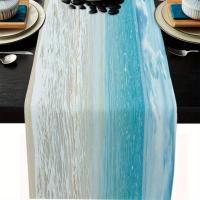 1pc Telar De Mesa Largo De Oceano Tropical Para Fiestas Familiares Bodas Y Outdoor Interior Decoración De Mesa Con Estampado De Agua Marina - details 0