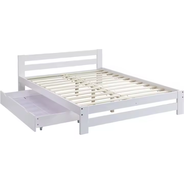 Cama doble con cajón de madera "Lola" - 140 x 190 cm - Blanco - - 1