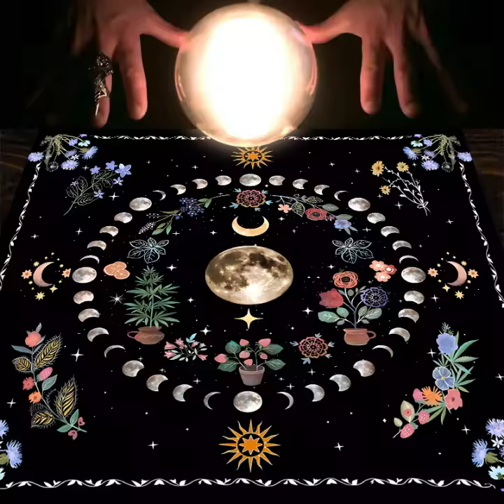 Mantel De Tela Para Cartas De Tarot Flor De Luna 1PC Matriz De Mesa Para Brujería Y Astrología Decorativa De Poliéster/Celulosa - 1