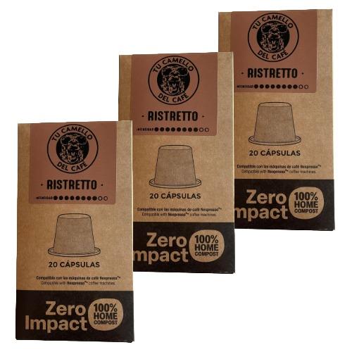 Compostable coffee capsules tu camello del café ristretto pack 3x20u. compatible with nespresso.