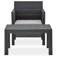 vidaXL Set de muebles jardín 2 piezas con cojín PP ratán gris antracita - details 1
