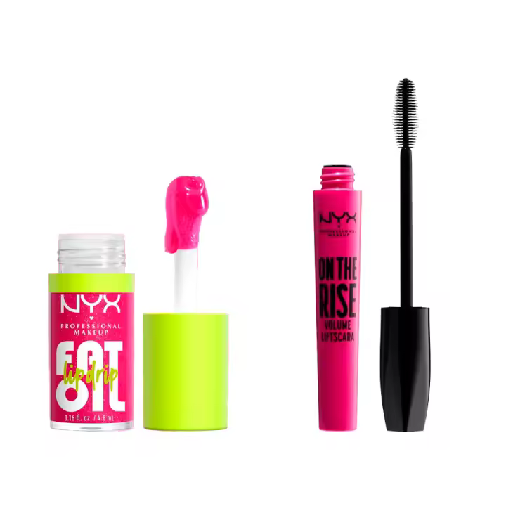 NYX Professional Makeup | Pack de Máscara de pestañas On The Rise+ Fat Oil Lip Drip Aceite Labial tono supermodel - 1