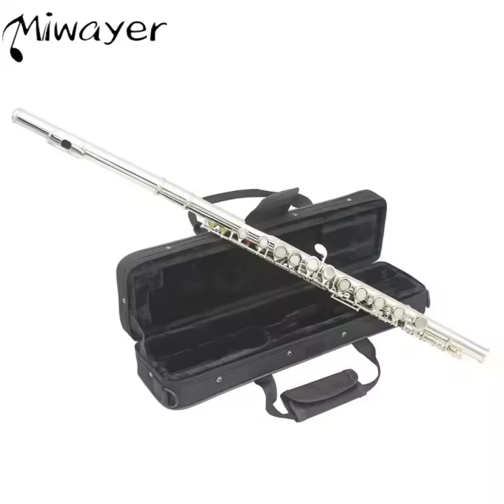 Flauta Transversal Profesional Miwayer Con 16 Agujeros Abiertos Y Cerrados En Nickel Instrumento Musical De Concierto Con Paño De Limpieza Y Palito - 1